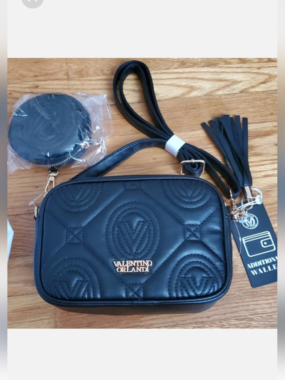 Valentino Orlandi Black Quilted Crossbody with Tassel and Coin Purse